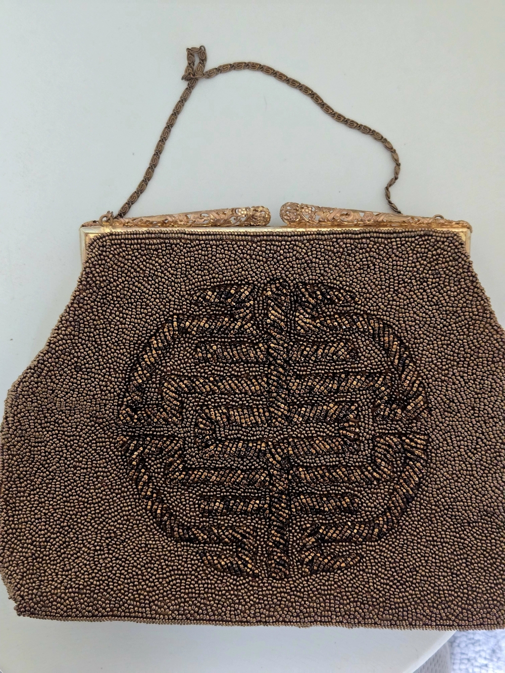 Vintage Beaded Evening Bag in Bronze